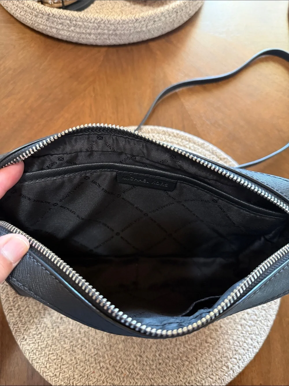 Michael Kors Black Logo-Print Shoulder Bag with Gold Hardware